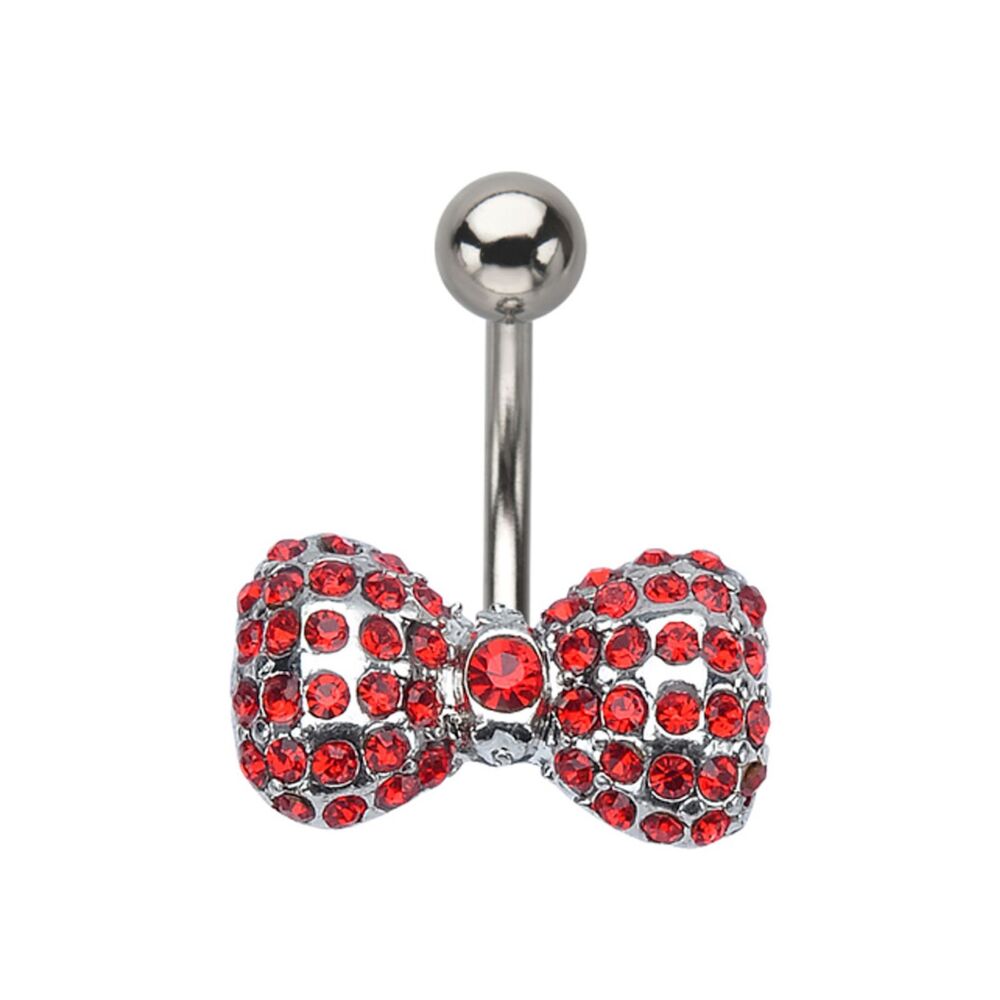 Red Gem Bow Belly Button Ring – Body Vibe 14G Navel Piercing Jewelry